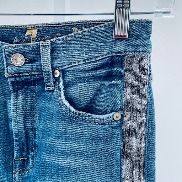 7 For All Mankind High Waist Ankle Skinny Blue Denim Silver Stripe Y2K Jeans 24 - Picture 8 of 15